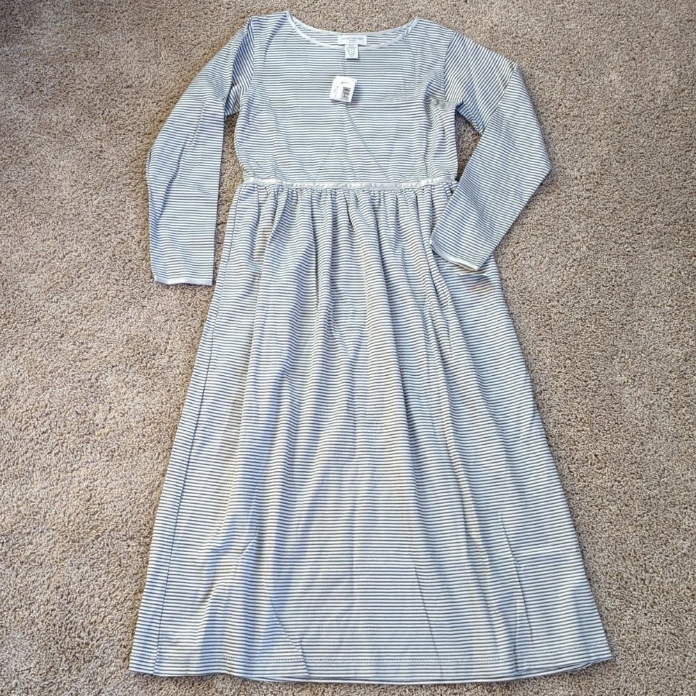 90s Vintage Rayon/Cotton Casual Crew Neck A-Line Striped Metallic Midi Dress